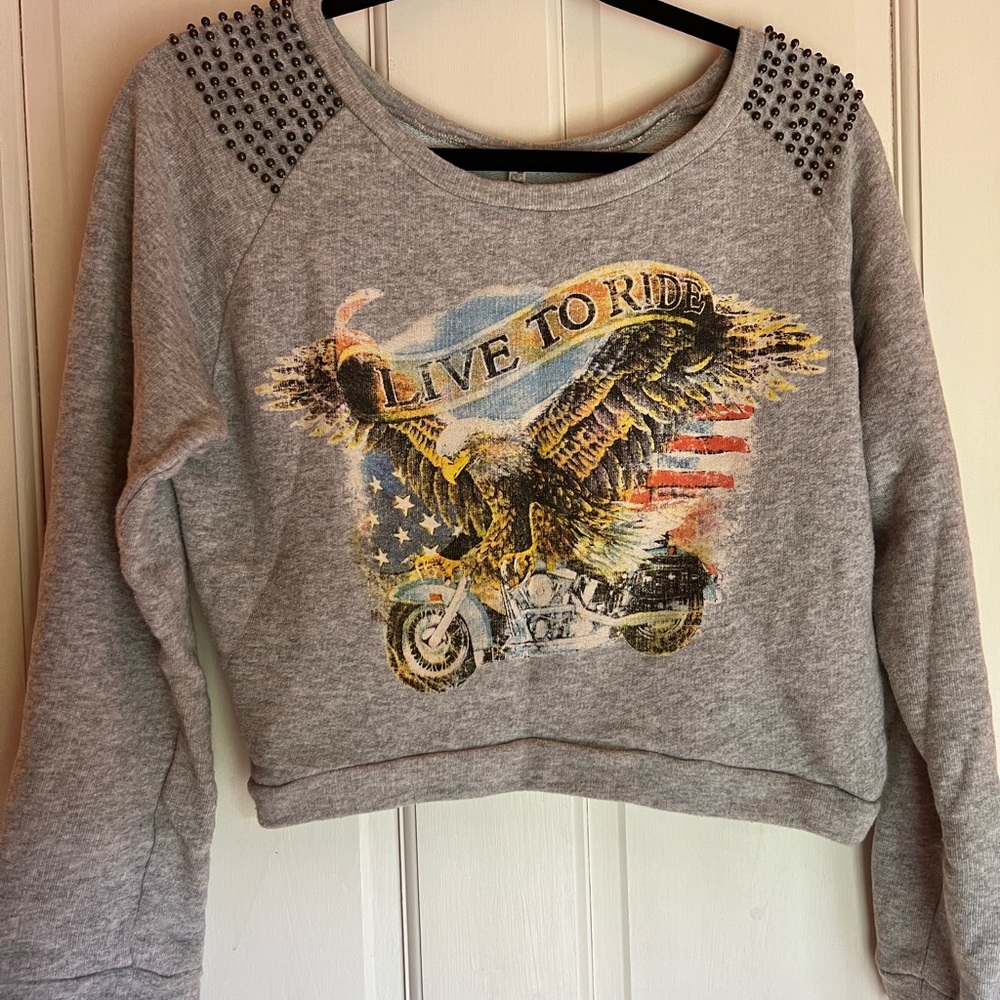 Spell live to ride sloppy crop sweatshirt
